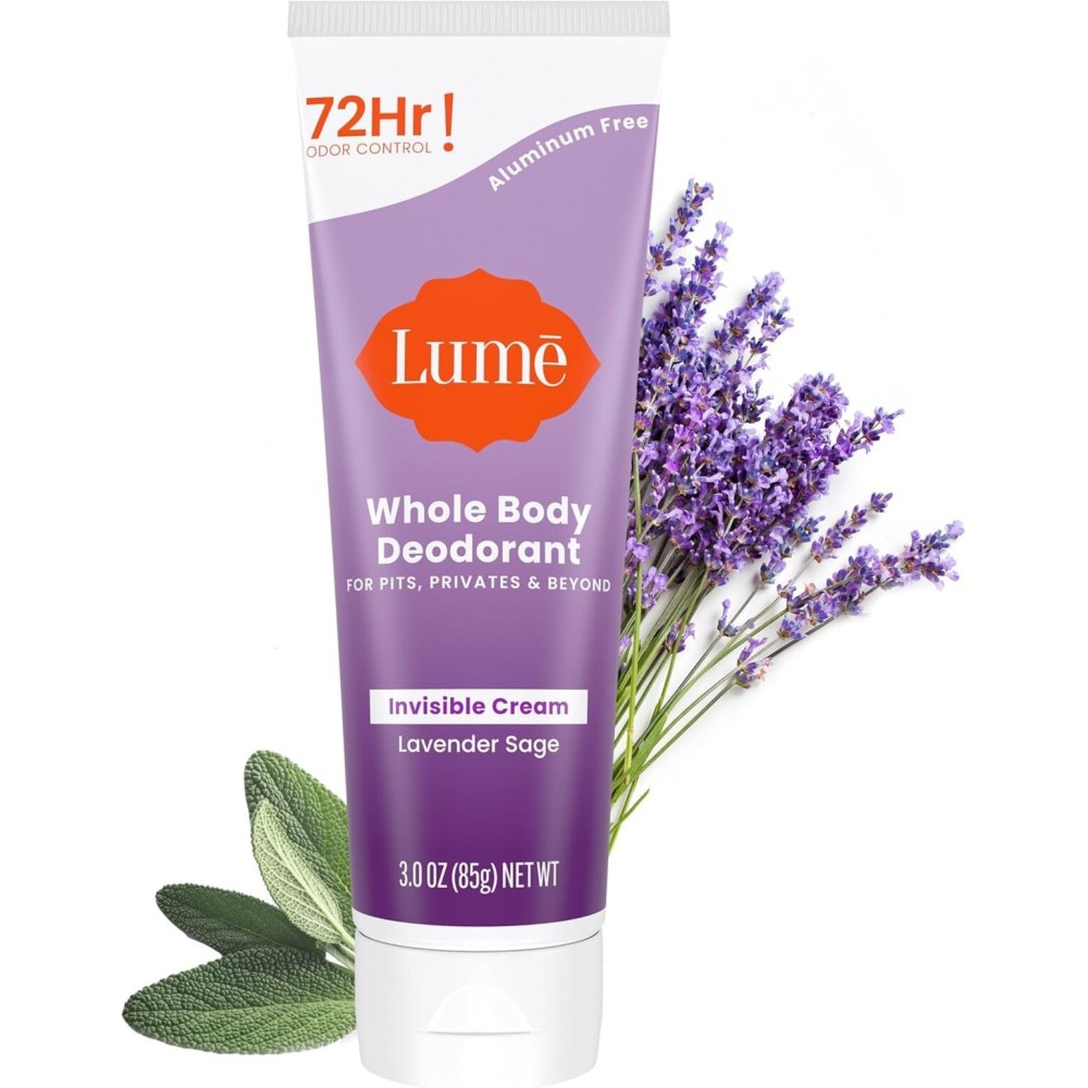 Lume Whole Body Deodorant - Invisible Cream Tube - 72 Hour Odor Control - Aluminum Free, Baking Soda Free, Skin Safe - 3.0 ounce (Lavender Sage) Lume Whole Body Deodorant - Invisible Cream Tube - 72 Hour Odor Control - Aluminum Free, Baking Soda Free, Skin Safe - 3.0 ounce (Lavender Sage)
