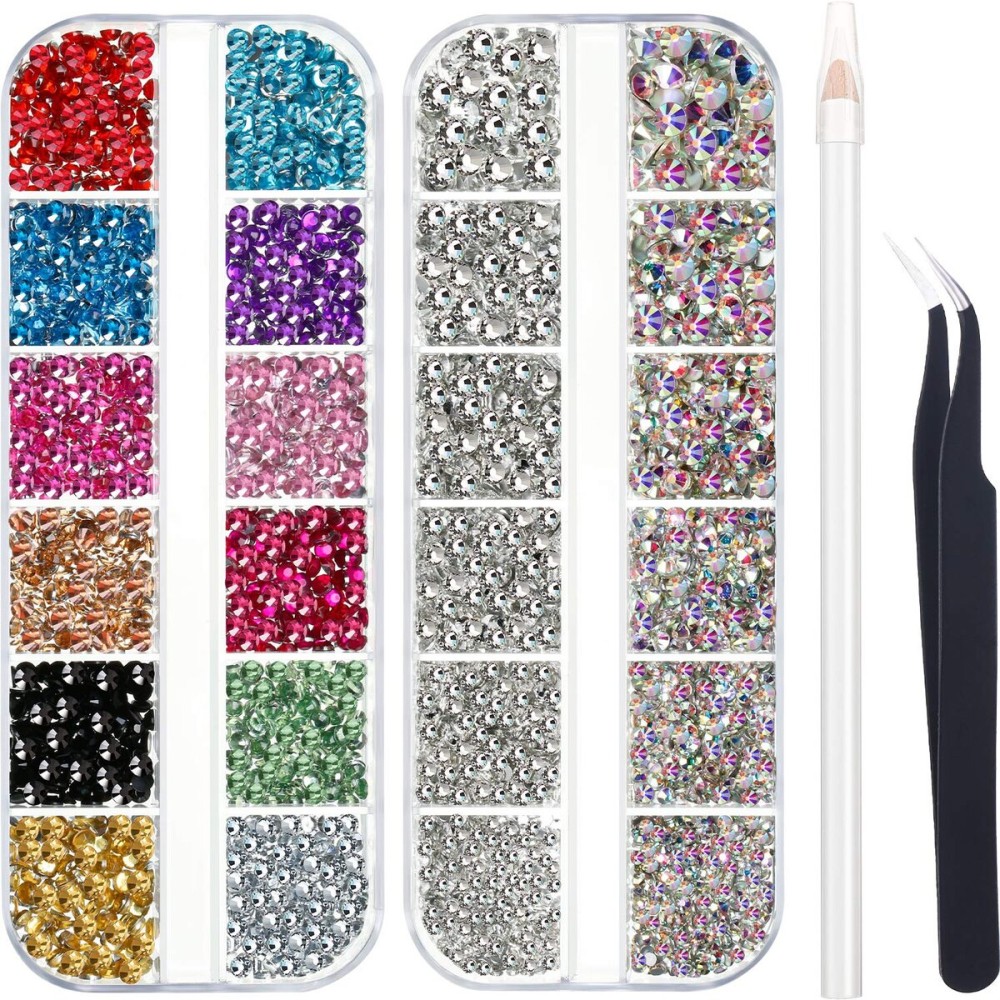 4488 Pieces Nail Art Rhinestones Crystal Flatback Rhinestones with Picker Pick Up Tweezers for Nails Art Clothes Shoes Bags Decoration(Colorful, AB Color and Clear) 4488 Pieces Nail Art Rhinestones Crystal Flatback Rhinestones with Picker Pick Up Tweezers for Nails Art Clothes Shoes Bags Decoration(Colorful, AB Color and Clear)