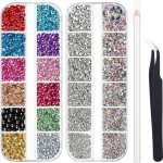4488 Pieces Nail Art Rhinestones Crystal Flatback Rhinestones with Picker Pick Up Tweezers for Nails Art Clothes Shoes Bags Decoration(Colorful, AB Color and Clear)