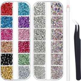 4488 Pieces Nail Art Rhinestones Crystal Flatback Rhinestones with Picker Pick Up Tweezers for Nails Art Clothes Shoes Bags Decoration(Colorful, AB Color and Clear) 4488 Pieces Nail Art Rhinestones Crystal Flatback Rhinestones with Picker Pick Up Tweezers for Nails Art Clothes Shoes Bags Decoration(Colorful, AB Color and Clear)