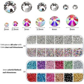 4488 Pieces Nail Art Rhinestones Crystal Flatback Rhinestones with Picker Pick Up Tweezers for Nails Art Clothes Shoes Bags Decoration(Colorful, AB Color and Clear) 4488 Pieces Nail Art Rhinestones Crystal Flatback Rhinestones with Picker Pick Up Tweezers for Nails Art Clothes Shoes Bags Decoration(Colorful, AB Color and Clear)