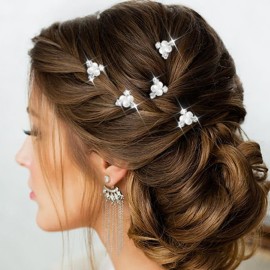 Asooll Pearl Wedding Hair Accessories Silver Rhinestone Hair Pins Crystal Bridal Hair Piece for Women(Pack of 5)