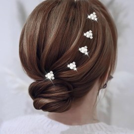 Asooll Pearl Wedding Hair Accessories Silver Rhinestone Hair Pins Crystal Bridal Hair Piece for Women(Pack of 5)