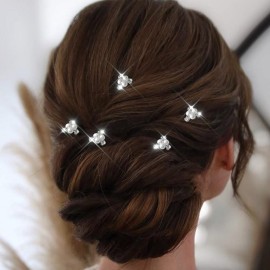 Asooll Pearl Wedding Hair Accessories Silver Rhinestone Hair Pins Crystal Bridal Hair Piece for Women(Pack of 5)