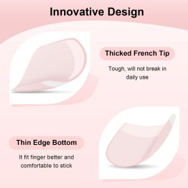 Yokilly 240 Pieces Natural French Fake Nails,Acrylic False Nails Kit Including 12 Different Size Short Press on False Nails,Pink White Nails Tips Sets with Nail Stickers,Files and Stick (240 Pcs)