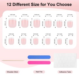 Yokilly 240 Pieces Natural French Fake Nails,Acrylic False Nails Kit Including 12 Different Size Short Press on False Nails,Pink White Nails Tips Sets with Nail Stickers,Files and Stick (240 Pcs)