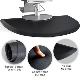 Salon Chair Anti-Fatigue Floor Mat for Barber Shop - 3\'x5\' Black Semi Circle for Hair Stylist - 1/2 Thick Standing Mat