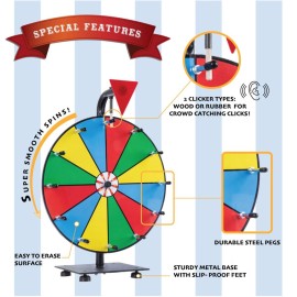 5 in 1 Tabletop Prize Wheel Spinner - 12 Carnival Games Smooth Spinning Wheel for Prizes, Raffle - Portable Dry Erase Spin the Wheel Game with Stand, Marker Pen & Eraser - Color & White Wheel Faces