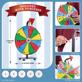 5 in 1 Tabletop Prize Wheel Spinner - 12 Carnival Games Smooth Spinning Wheel for Prizes, Raffle - Portable Dry Erase Spin the Wheel Game with Stand, Marker Pen & Eraser - Color & White Wheel Faces