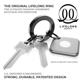 LIFELONGRING 300 Series (1) Carabiner Keychain Ring & (3) Matching Flat-Style Key Rings for Keychain Set, Universal Size Fashion Round Key Carabiner Clip, Circle Key Clip Holder (Graphite Black)