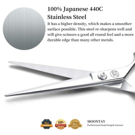 Moontay 6.0 Hair Cutting Shears with Large Finger Holes, Professional Barber Stylist Scissors, Salon Hair Cutting Scissors, 440C Japanese Stainless Steel, Silver Moontay 6.0 Hair Cutting Shears with Large Finger Holes, Professional Barber Stylist Scissors, Salon Hair Cutting Scissors, 440C Japanese Stainless Steel, Silver