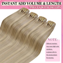 YoungSee Clip in Extensions Highlight Clip in Human Hair Extension with Lace Light Blonde Mixed Golden Blonde Hair Extension Clip ins Blonde Clip on Hair Extensions Human Hair 7Pcs 20In 120G