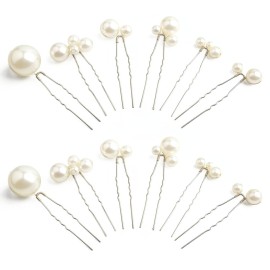 Sppry Wedding Pearl Hair Pins (12 PCS) - U Shaped Hair Accessories for Bridal Women (Silver)