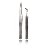 Alluring Silver Tweezers for Eyelash Extensions - Strong Curved, Straight
