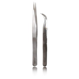 Alluring Silver Tweezers for Eyelash Extensions - Strong Curved, Straight