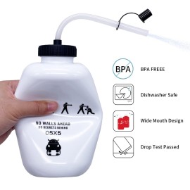 SHOKE Hockey Water Bottle with Long Straw 1 Liter Water Bottles BPA Free Boxing Lacrosse Water Bottle Squeezable for Sports Goalie Boxing Football Golf Gym Baseball Cycling Fitness Yoga 32 Oz-White