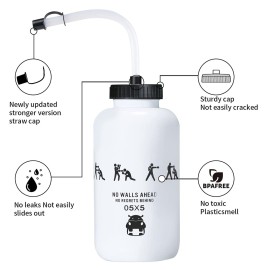 SHOKE Hockey Water Bottle with Long Straw 1 Liter Water Bottles BPA Free Boxing Lacrosse Water Bottle Squeezable for Sports Goalie Boxing Football Golf Gym Baseball Cycling Fitness Yoga 32 Oz-White