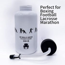 SHOKE Hockey Water Bottle with Long Straw 1 Liter Water Bottles BPA Free Boxing Lacrosse Water Bottle Squeezable for Sports Goalie Boxing Football Golf Gym Baseball Cycling Fitness Yoga 32 Oz-White