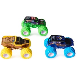 Monster Jam, Charged Crushers 3-Pack (Grave Digger, Son-Uva Digger and Earth Shaker), 1:64 Scale