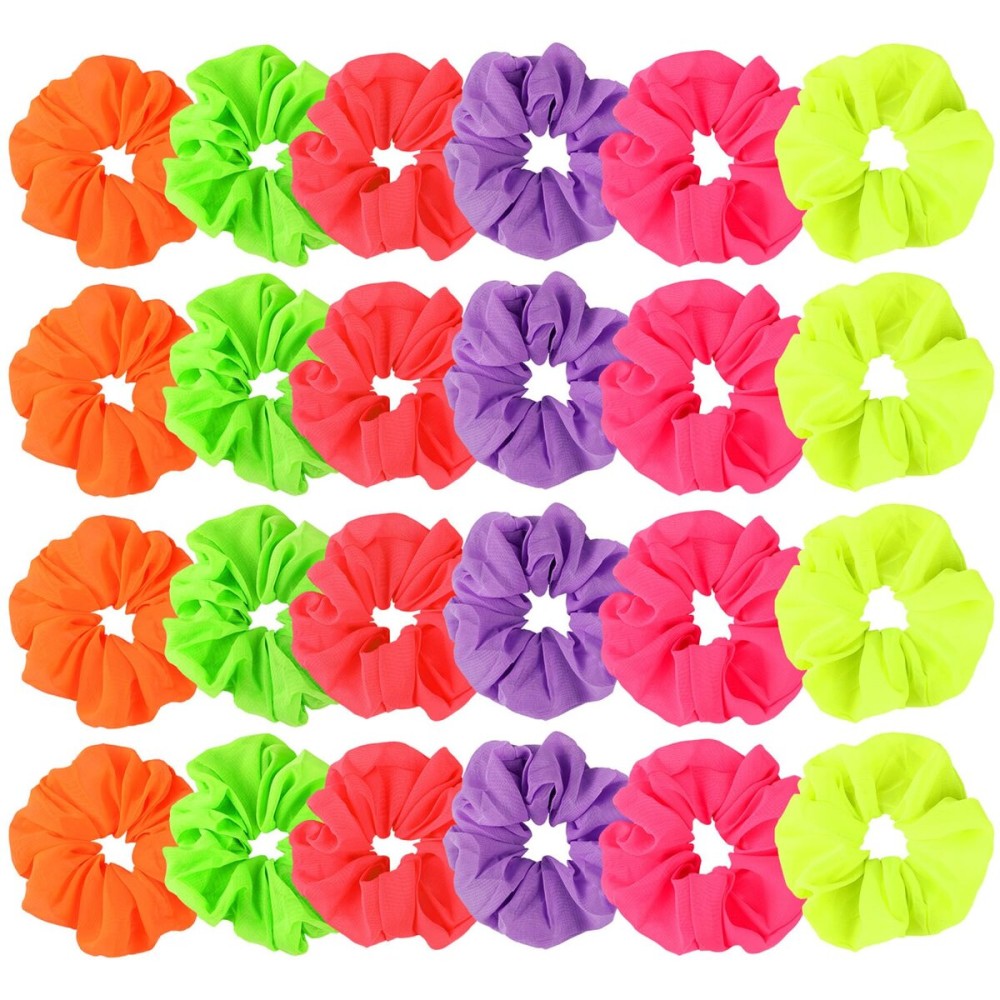 24 Pcs Neon Scrunchies for Hair 80s Neon Hair Accessories for Women Scrunchy Tie Elastic Hairbands Solid Color Ponytail Scrunchy