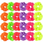 24 Pcs Neon Scrunchies for Hair 80s Neon Hair Accessories for Women Scrunchy Tie Elastic Hairbands Solid Color Ponytail Scrunchy