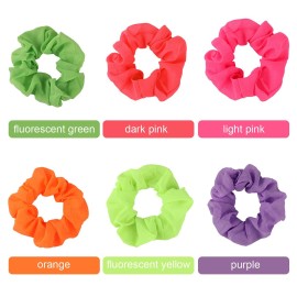 24 Pcs Neon Scrunchies for Hair 80s Neon Hair Accessories for Women Scrunchy Tie Elastic Hairbands Solid Color Ponytail Scrunchy