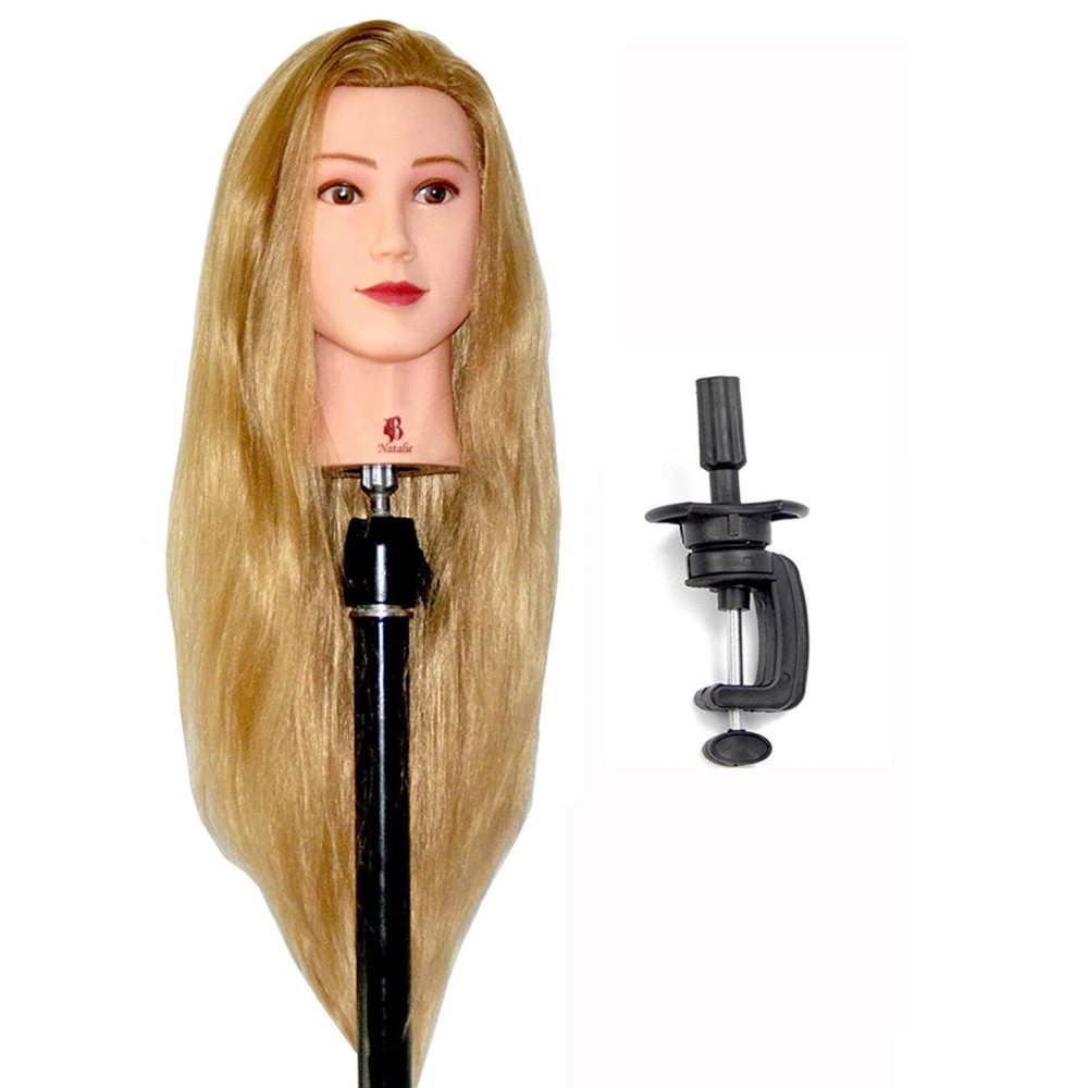 Bellrino 30 (Long and thick) Cosmetology Mannequin Manikin Training Head with Synthetic Fiber with Table Clamp Holder (NATALIE+SET-NEW)