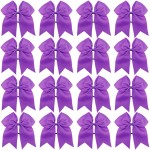 16PCS 8 Large Cheer Hair Bows Ponytail Holder Elastic Band Handmade for Cheerleading Teen Girls College Sports (Purple, 1 Count (Pack of 16))