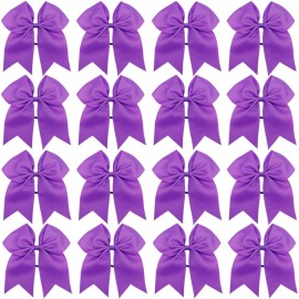 16PCS 8 Large Cheer Hair Bows Ponytail Holder Elastic Band Handmade for Cheerleading Teen Girls College Sports (Purple, 1 Count (Pack of 16))