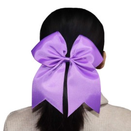 16PCS 8 Large Cheer Hair Bows Ponytail Holder Elastic Band Handmade for Cheerleading Teen Girls College Sports (Purple, 1 Count (Pack of 16))