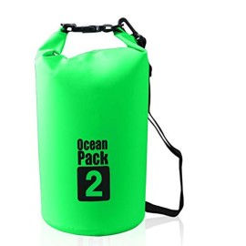 ACEVER Outdoor Dry Sack/Floating Waterproof Bag 2L/3L/5L/10L/15L/20L/30L for Boating, Kayaking, Hiking, Snowboarding, Camping, Rafting, Fishing and Backpacking (Green, 2L)