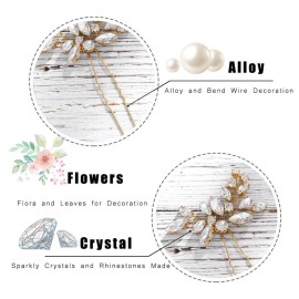 Unicra Bride Wedding Crystal Hair Pins Flower Bridal Hair Pieces Wedding Hair Accessories for Women and Girls Pack of 3 (Gold)