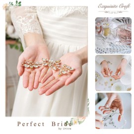 Unicra Bride Wedding Crystal Hair Pins Flower Bridal Hair Pieces Wedding Hair Accessories for Women and Girls Pack of 3 (Gold)