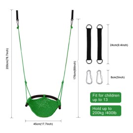 JKsmart Swing Seat for Kids Heavy Duty Rope Play Secure Children Swing Set,Perfect for Indoor,Outdoor,Playground,Home,Tree,with Snap Hooks and Swing Straps,440 lbs Capacity,Green