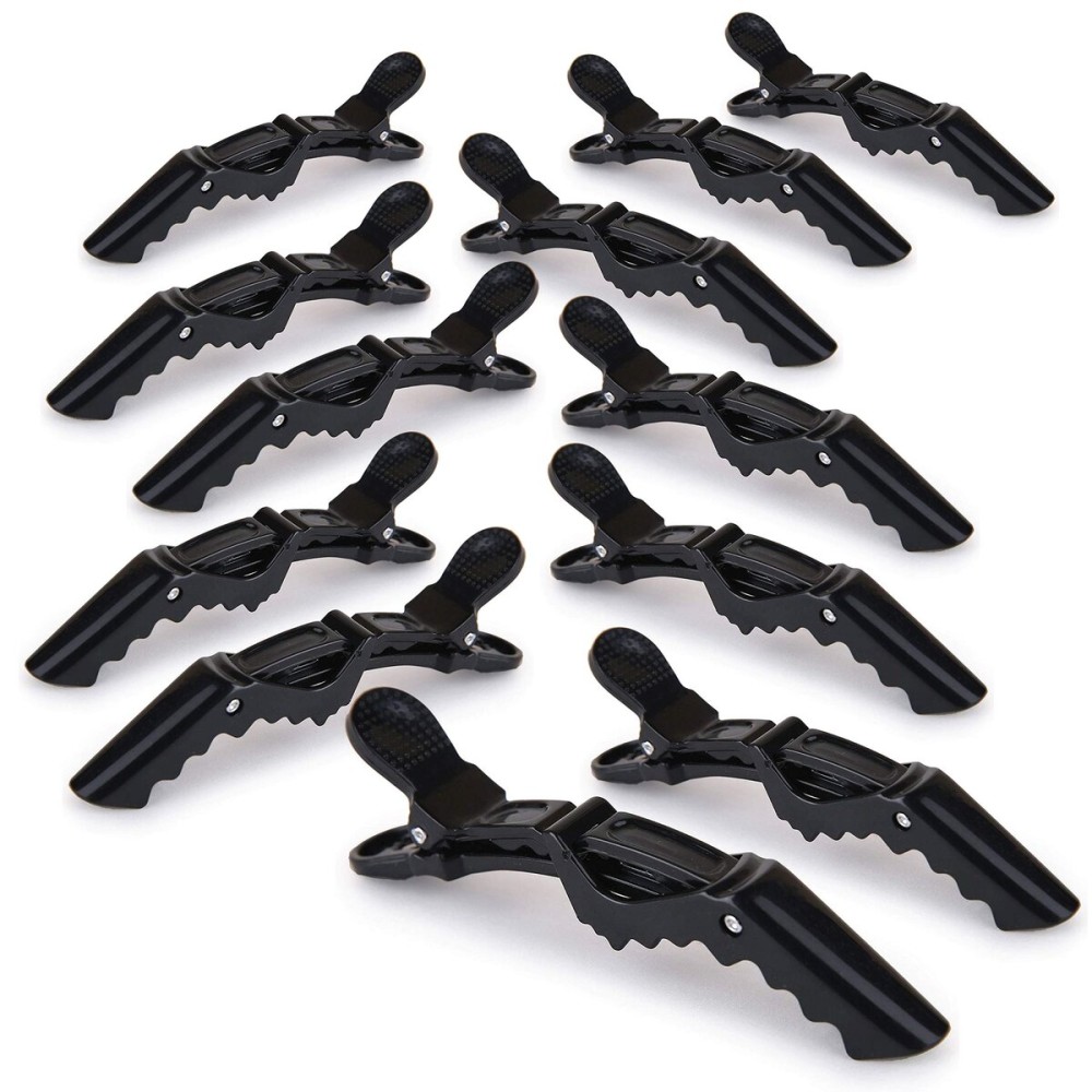 Deke Home - 4.3-Inch Alligator Hair Clips with Teeth - Professional Salon Hair Sectioning Clips for Styling, Cutting & Coloring - Non-Slip Grip, Durable Plastic, Black, Pack of 12