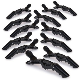 Deke Home - 4.3-Inch Alligator Hair Clips with Teeth - Professional Salon Hair Sectioning Clips for Styling, Cutting & Coloring - Non-Slip Grip, Durable Plastic, Black, Pack of 12