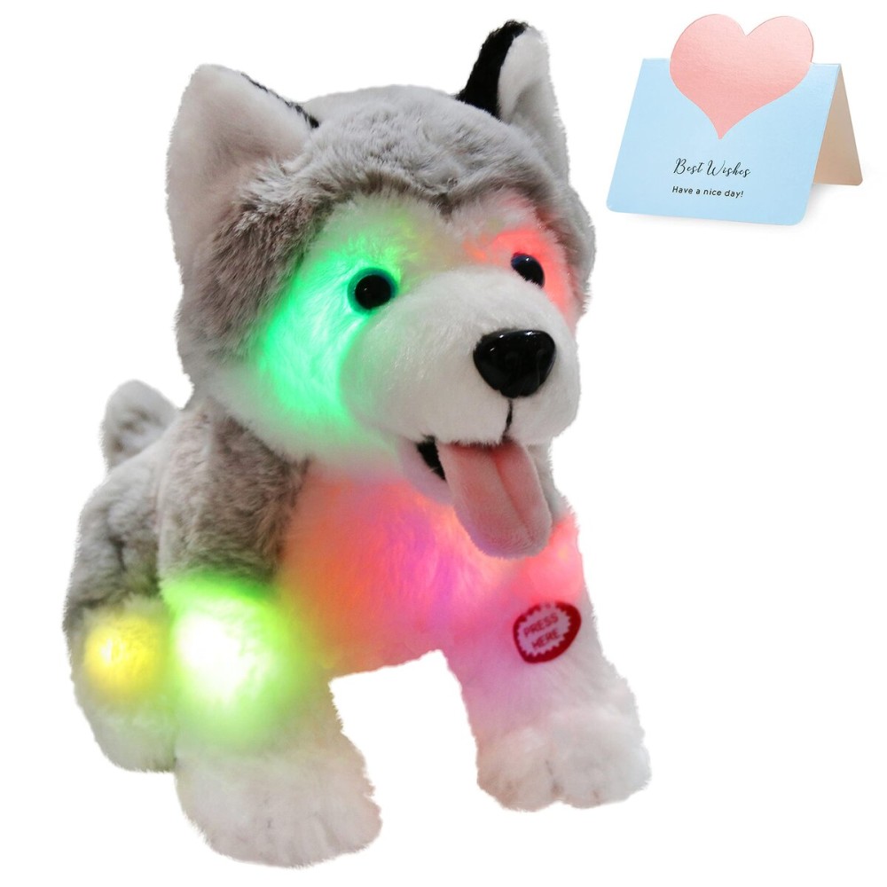 Athoinsu Light up Husky Dog Stuffed Animal Soft Glowing Plush Puppy Toy with Magic LED Night Lights Children\'s Day Birthday for Toddler Kids, 8\'\'