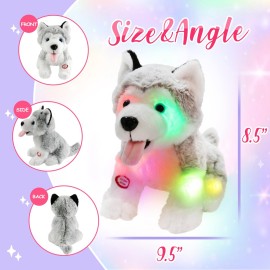 Athoinsu Light up Husky Dog Stuffed Animal Soft Glowing Plush Puppy Toy with Magic LED Night Lights Children\'s Day Birthday for Toddler Kids, 8\'\'