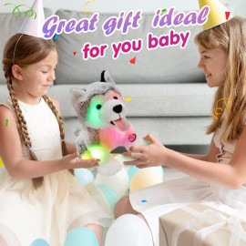 Athoinsu Light up Husky Dog Stuffed Animal Soft Glowing Plush Puppy Toy with Magic LED Night Lights Children\'s Day Birthday for Toddler Kids, 8\'\'