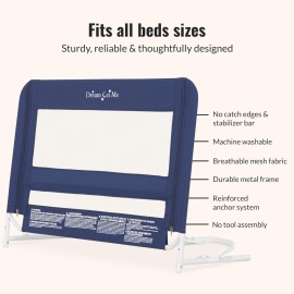 Dream On Me Lightweight Mesh Security Adjustable Bed Rail for Toddler, Breathable Mesh Fabric, Suitable for All Types of Beds, Reinforced Anchor System Bed Guard Rail, Navy