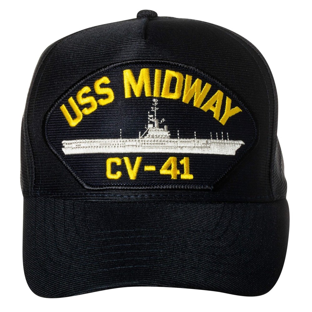 Artisan Owl United States Navy USS Midway CV-41 Aircraft Carrier Ship Emblem Patch Baseball Cap - Adjustable Hat (Navy Blue)
