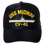 Artisan Owl United States Navy USS Midway CV-41 Aircraft Carrier Ship Emblem Patch Baseball Cap - Adjustable Hat (Navy Blue)