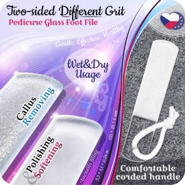 Genuine Czech Glass Foot File by GLADZY - Gentle Callus Remover Foot Rasp, Pedicure & Spa Rough Skin Scrubber, Two-Sided Etched Different Grit Surface, Professional Toenail & Heels Care, Made in EU Genuine Czech Glass Foot File by GLADZY - Gentle Callus Remover Foot Rasp, Pedicure & Spa Rough Skin Scrubber, Two-Sided Etched Different Grit Surface, Professional Toenail & Heels Care, Made in EU