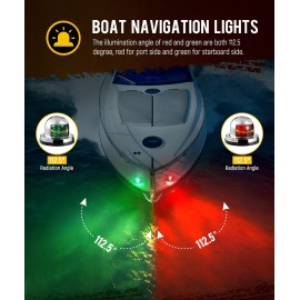 Partsam 2Pcs Marine Boat LED Bow Navigation Lights, Red Green Deck Port Side Starboard Sailing Signal for Pontoon Yacht Sailboat Speedboat Fishing Boats, IP67 Waterproof, DC 12V