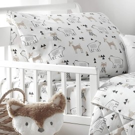 Levtex Baby Bailey Bear, Animals, Woodland, Charcoal, Beige, White -5PC Toddler Set - Neutral Kids Bedding - Reversible Quilt, Fitted Sheet, Flat Sheet, Standard Pillow Case, Decorative Pillow