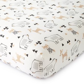 Levtex Baby Bailey Bear, Animals, Woodland, Charcoal, Beige, White -5PC Toddler Set - Neutral Kids Bedding - Reversible Quilt, Fitted Sheet, Flat Sheet, Standard Pillow Case, Decorative Pillow