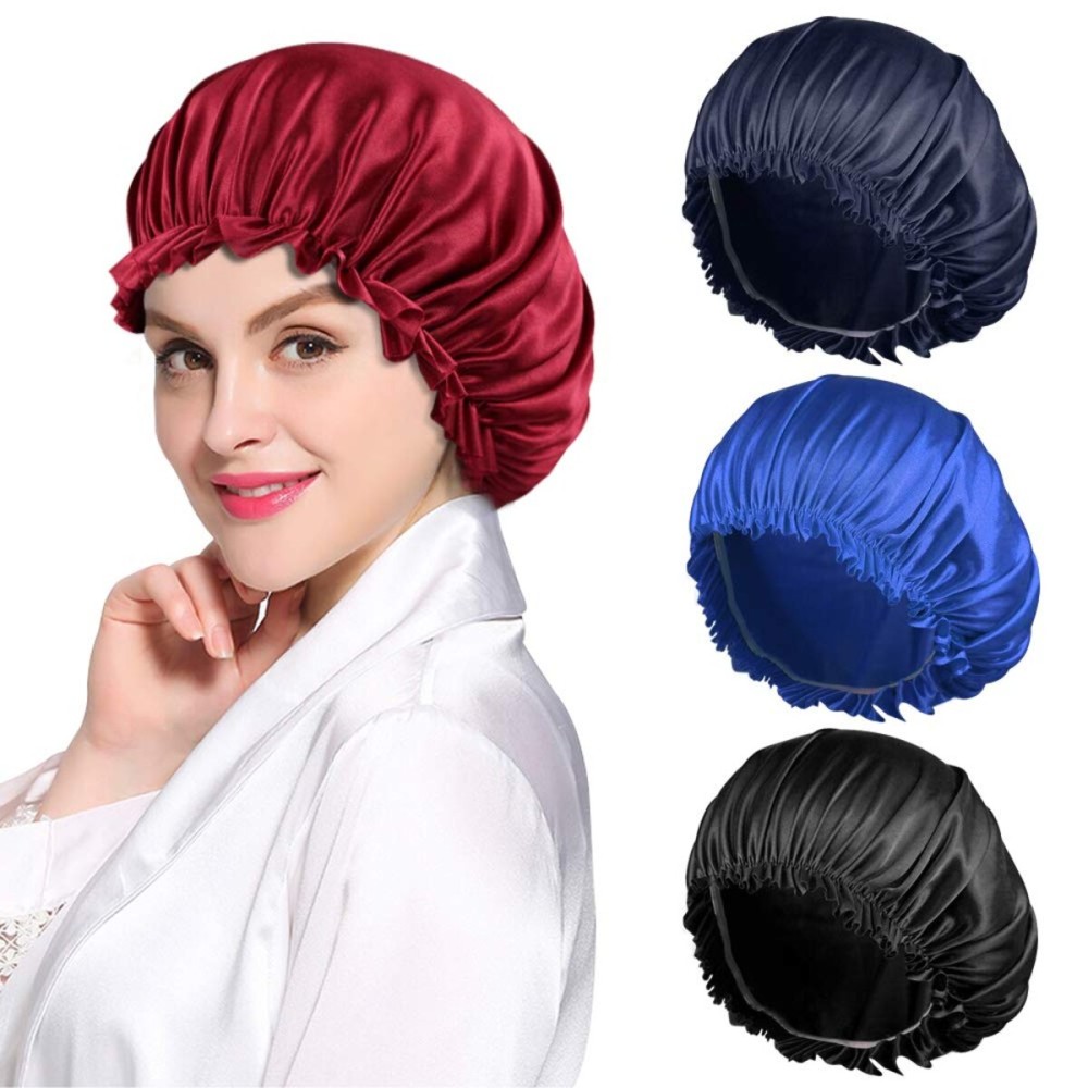 ROYBENS 4PCS Satin Bonnets for Women, Silk Hair Bonnet for Sleeping, Silky Sleep Cap for Curly Hair Braids, H