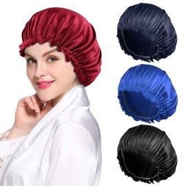 ROYBENS 4PCS Satin Bonnets for Women, Silk Hair Bonnet for Sleeping, Silky Sleep Cap for Curly Hair Braids, H