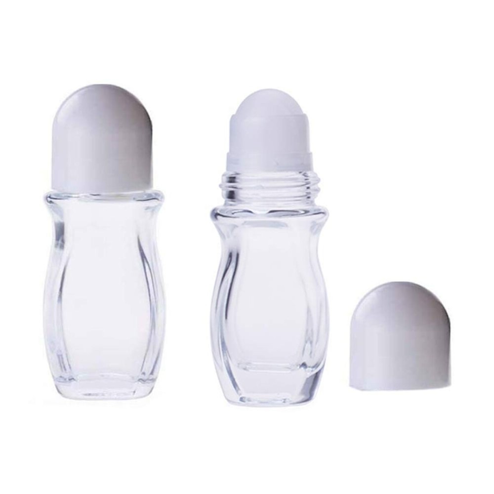2 Pcs 1.69oz /50ml Clear Refillable Glass Roll-On Bottles Empty Roll On Bottles Reusable Leak-Proof Massage Roller Bottles Containers Plastic Roller Ball for DIY Essential Oils White Cap