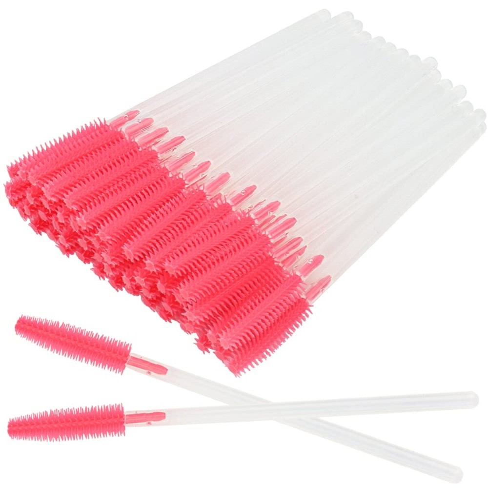 100 Pcs Silicone Mascara Wands Disposable Eyelash Brushes for Extensions Lash Applicators Makeup Tool Kit (Clear Handle/Deep Pink Brush Head) 100 Pcs Silicone Mascara Wands Disposable Eyelash Brushes for Extensions Lash Applicators Makeup Tool Kit (Clear Handle/Deep Pink Brush Head)